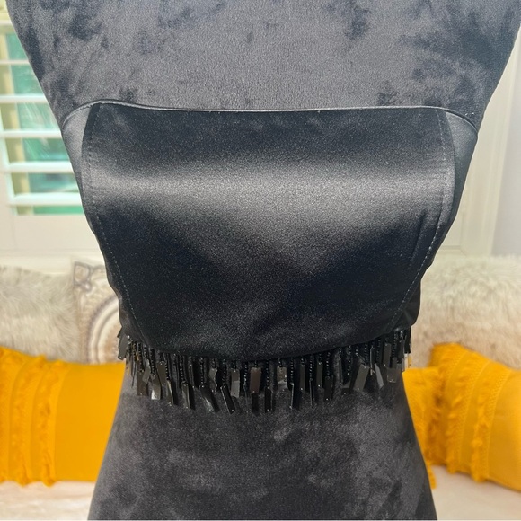 Jessica Tops - Vintage Y2K Jessica McClintock Millennium 2000 Black strapless fringe crop top
